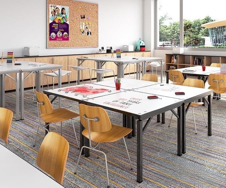 Dry erase tables in classroom 